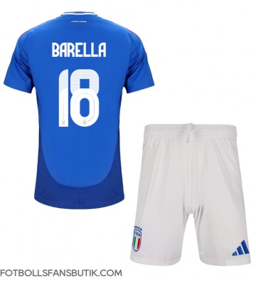 Italien Nicolo Barella #18 Replika Hemmatröja Barn EM 2024 Kortärmad (+ Korta byxor)